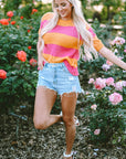 Henley Stripe Color Block Knitted T-shirt Sweater