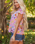 Aadhya Flutter Sleeve V Neck Floral Top