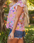 Floral Flutter Sleeve V-Neck Top
