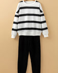Black Striped Drop Shoulder Pullover and Joggers Set
