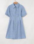 Denim Pleated Short Sleeve Shirt Dress