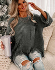 Alina Ripped Raw Hem Chunky Pullover Sweater