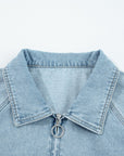 Denim Collared Zip-Up Elastic Edge Pocketed Jacket