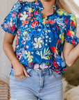 Floral V-Neck Puff Sleeve Blouse