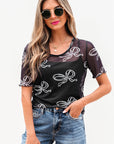 Maddie Bow Mesh Short Sleeve Top