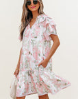 Madalyn Floral Contrast Edge Layered Short Sleeve Mini Dress
