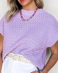 Pointelle Knit Short Sleeve Sweater