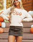 Boo Knitted Pattern Ribbed Edge Sweater