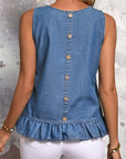 Denim Ruffle Hem Sleeveless Top