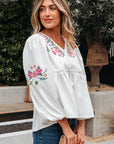 Skylar Flower Lace-up Babydoll Blouse