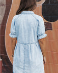 Kimber Ruffled Short Sleeve Buttoned Denim Dress