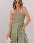 Opal Smocked Self-tie Straps Ruffled Dress