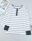 Stripe Waffle Knit Buttoned Henley Top