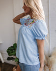 Kenzie Floral Embroidered Puff Sleeve Blouse