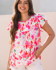 Marlee Floral Flutter Sleeve Casual Blouse