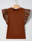 Macy Leather Ruffle Sleeve Blouse