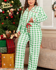 Plus Size Christmas Plaid Contrast Trim Pajama Set