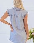 Remy Stripe Frilled Sleeveless Collar Button Up Mini Dress