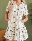 Logan Bowknot Bubble Sleeve V Neck Dress