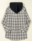 Checker Button-Up Chest Pocket Hooded Shacket
