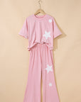 Arabella Acid Wash Star Patched Rolled Trim Pants Set