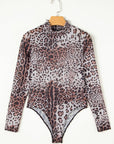 Leopard Smocked Neck Mesh Bodysuit