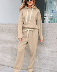 Solid Corduroy Lace Hoodie and Pants Set
