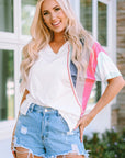 Marie Patchwork V Neck Shirt
