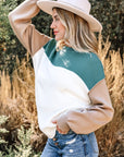 Colorblock Ribbed Knit Long Sleeve Sweater