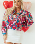Taylor Floral Balloon Sleeve Half Buttons Blouse
