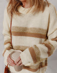 Stripe Reverse Seam Drop Shoulder Baggy Sweater
