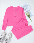 Vera Raw Edge Half Buttons Pullover and Jogger Pants Set
