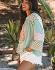 Emilia Plaid Floral Peace Heart Long Sleeve Top