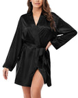 Be My Valentine Women's Long Sleeve Belted Satin Feel Dressing Lounge Robe