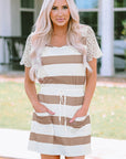 Nia Lace Crochet Short Sleeve Drawstring Striped Dress