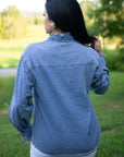 Allyson Ruffled Long Sleeve Buttoned Denim Shirt