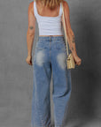 Scottie Blue Washed Pleated Detail Wide Leg Jeans