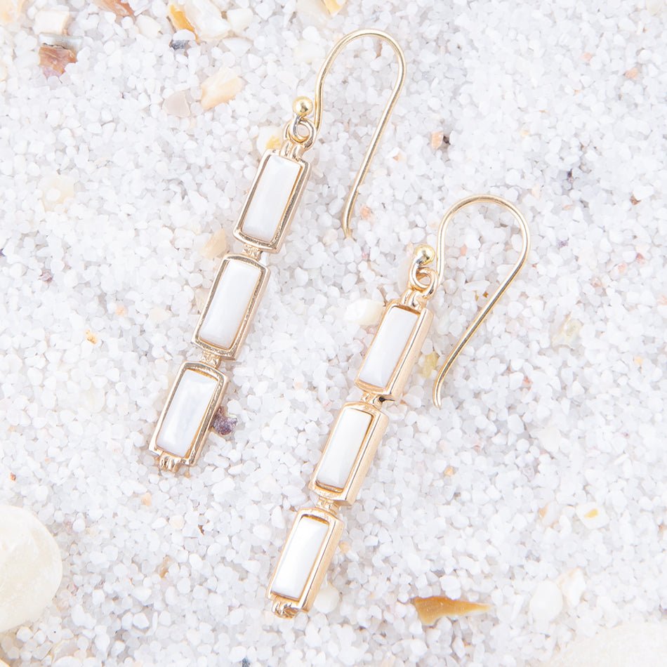 Baguette Mother of Pearl and Golden Bronze Linear Earrings