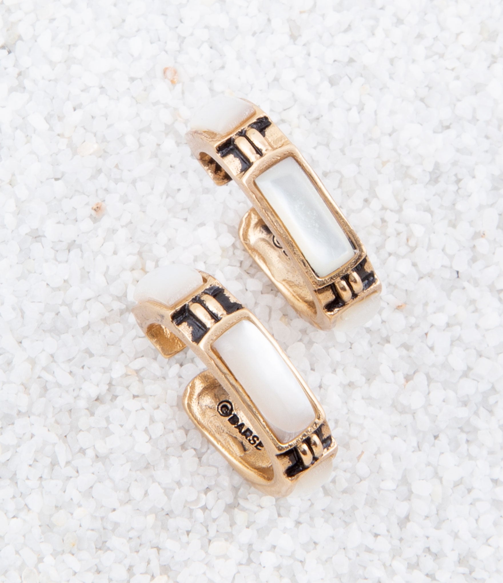 Baguette Mother of Pearl Hoop Earrings