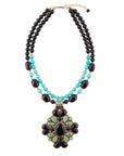 Barcelona Blue Turquoise and Black Onyx Golden Statement Necklace