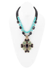 Barcelona Blue Turquoise and Black Onyx Golden Statement Necklace