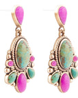 Barcelona Blue Turquoise and Pink Agate Golden Drop Earrings