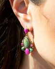 Barcelona Blue Turquoise and Pink Agate Golden Drop Earrings