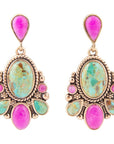 Barcelona Blue Turquoise and Pink Agate Golden Drop Earrings