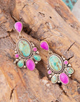 Barcelona Blue Turquoise and Pink Agate Golden Drop Earrings