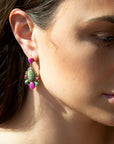 Barcelona Blue Turquoise and Pink Agate Golden Drop Earrings