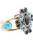 Barcelona Blue Turquoise Black Onyx Golden Cuff Bracelet
