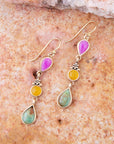 Barcelona Multistone Linear Golden Drop Earrings
