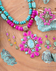 Barcelona Pink Agate and Blue Turquoise Statement Cuff Bracelet