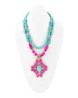 Barcelona Pink Agate Cross Golden Pendant Necklace